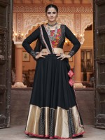 Black Viscose Rayon Readymade Navratri Lehenga Choli